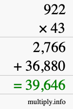 How to calculate 922 times 43 using long multiplication