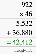 How to calculate 922 times 46 using long multiplication