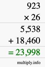 How to calculate 923 times 26 using long multiplication