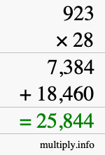 How to calculate 923 times 28 using long multiplication