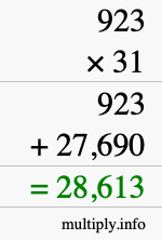 How to calculate 923 times 31 using long multiplication