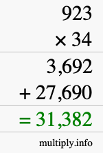 How to calculate 923 times 34 using long multiplication