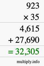 How to calculate 923 times 35 using long multiplication