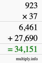 How to calculate 923 times 37 using long multiplication