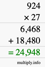 How to calculate 924 times 27 using long multiplication