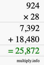 How to calculate 924 times 28 using long multiplication