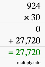 How to calculate 924 times 30 using long multiplication How to calculate 924 times 30 using long multiplication