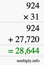 How to calculate 924 times 31 using long multiplication