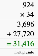 How to calculate 924 times 34 using long multiplication