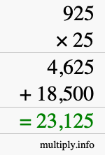 How to calculate 925 times 25 using long multiplication