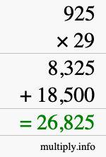 How to calculate 925 times 29 using long multiplication