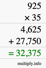 How to calculate 925 times 35 using long multiplication