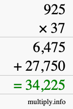 How to calculate 925 times 37 using long multiplication