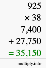 How to calculate 925 times 38 using long multiplication