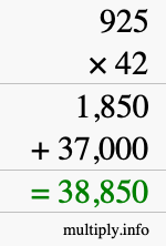 How to calculate 925 times 42 using long multiplication