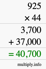 How to calculate 925 times 44 using long multiplication