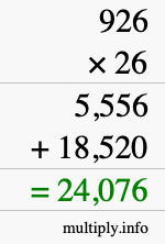 How to calculate 926 times 26 using long multiplication