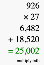 How to calculate 926 times 27 using long multiplication