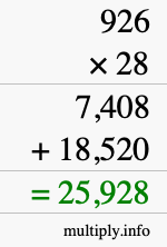 How to calculate 926 times 28 using long multiplication