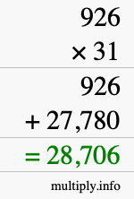 How to calculate 926 times 31 using long multiplication