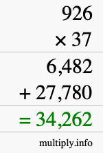 How to calculate 926 times 37 using long multiplication