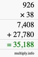 How to calculate 926 times 38 using long multiplication