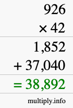 How to calculate 926 times 42 using long multiplication