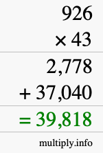 How to calculate 926 times 43 using long multiplication