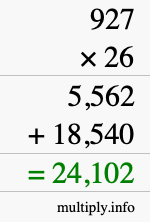 How to calculate 927 times 26 using long multiplication