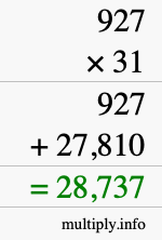 How to calculate 927 times 31 using long multiplication