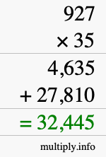 How to calculate 927 times 35 using long multiplication