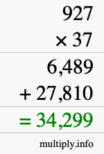 How to calculate 927 times 37 using long multiplication