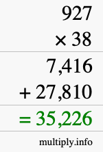 How to calculate 927 times 38 using long multiplication