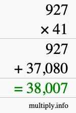 How to calculate 927 times 41 using long multiplication