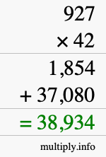 How to calculate 927 times 42 using long multiplication