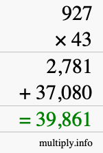 How to calculate 927 times 43 using long multiplication