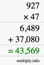 How to calculate 927 times 47 using long multiplication