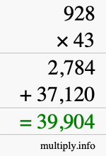 How to calculate 928 times 43 using long multiplication