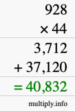 How to calculate 928 times 44 using long multiplication How to calculate 928 times 44 using long multiplication