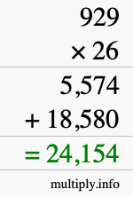 How to calculate 929 times 26 using long multiplication