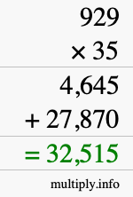 How to calculate 929 times 35 using long multiplication