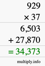 How to calculate 929 times 37 using long multiplication