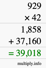 How to calculate 929 times 42 using long multiplication