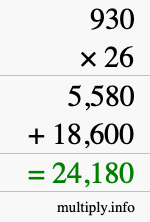 How to calculate 930 times 26 using long multiplication