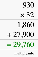 How to calculate 930 times 32 using long multiplication