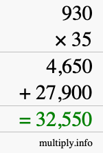 How to calculate 930 times 35 using long multiplication
