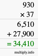 How to calculate 930 times 37 using long multiplication