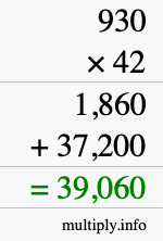 How to calculate 930 times 42 using long multiplication