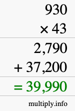 How to calculate 930 times 43 using long multiplication