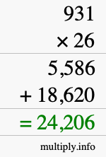 How to calculate 931 times 26 using long multiplication